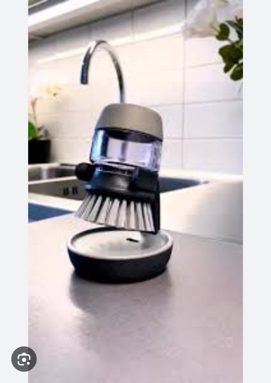 فرشاة غسيل الصحون مع موزع صابون مدمج وحامل تخزي